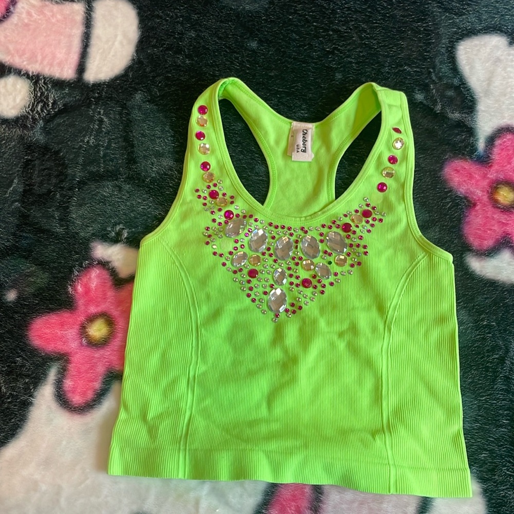 Neon green tank top with gems!